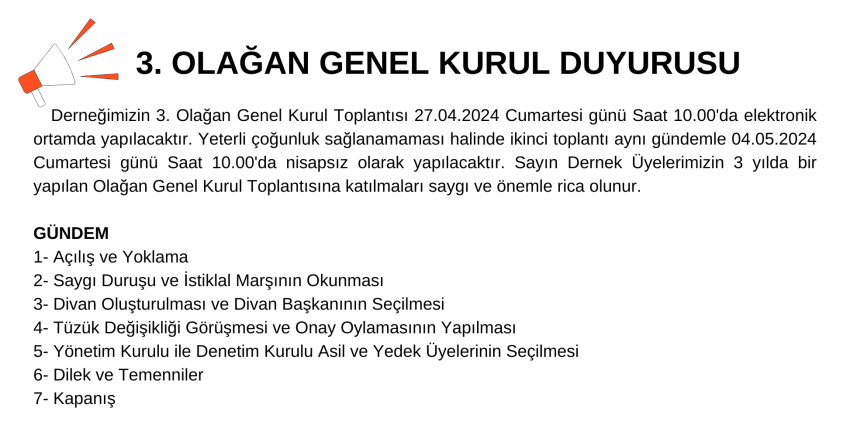 3. Olağan Genel Kurul Duyurusu